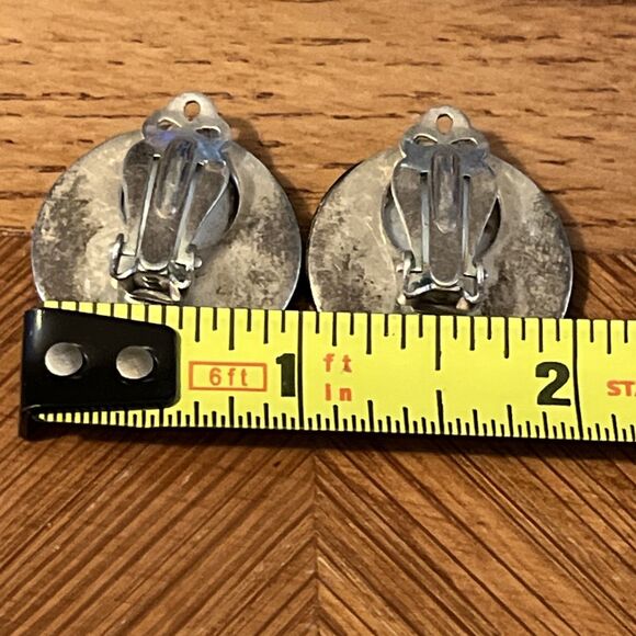 Vintage Art Deco Revival Round 925 Sterling Onyx Marcasite MOP Clip On Earrings - Picture 10 of 10